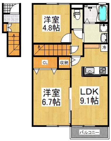 コンフォート・ガーデニア(2DK/2階)の間取り写真