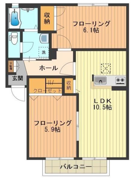 アドレーブ(2LDK/1階)の間取り写真