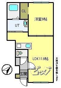 ティラトーレII(1LDK/1階)の間取り写真