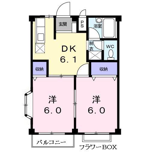 グリーンハイツ中西(2DK/2階)の間取り写真