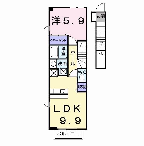 デュエル ミサキC(1LDK/2階)の間取り写真