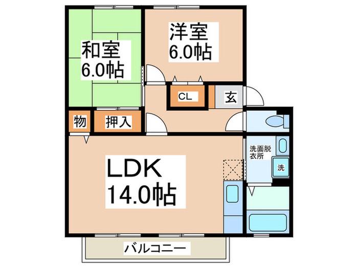 ラ・ペジブル日根野(2LDK/2階)の間取り写真