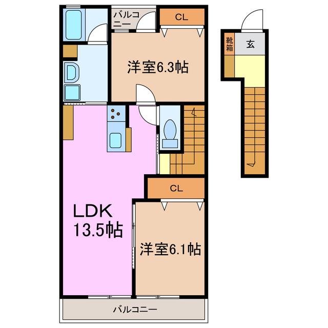 CURAR-クレル-(2LDK/2階)の間取り写真