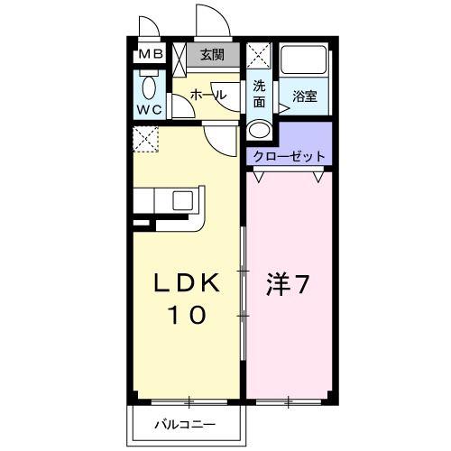 ランドコア田町(1LDK/2階)の間取り写真