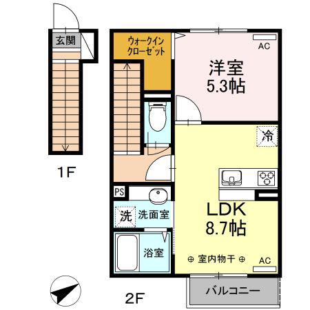 アンソレイエIII(1LDK/2階)の間取り写真