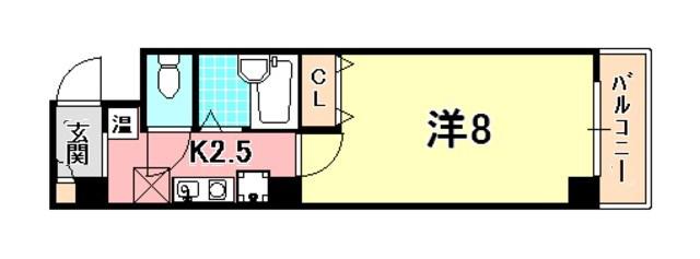 ヴィラ神戸2(1K/8階)の間取り写真