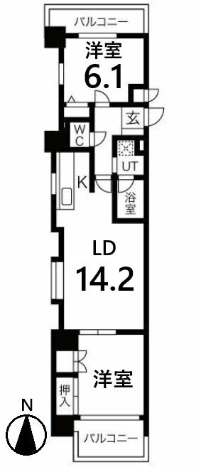エクレール鶴舞(2LDK/6階)の間取り写真