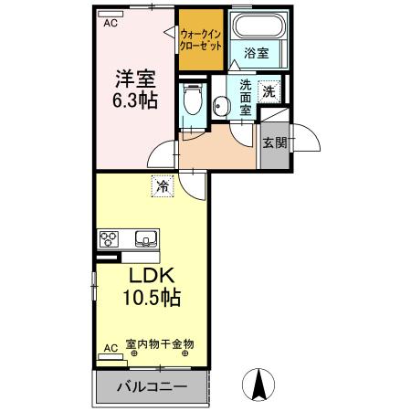 クレール・都(1LDK/2階)の間取り写真