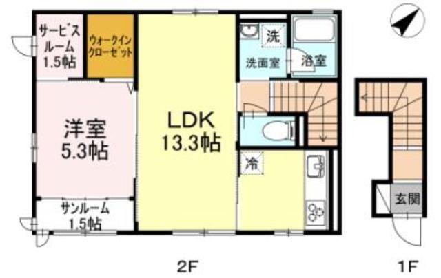 サンシャンテ上野毛(1SLDK/2階)の間取り写真