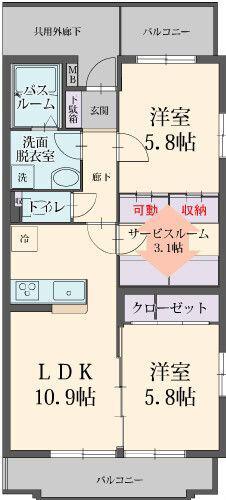 プリムヴェール(2SLDK/2階)の間取り写真