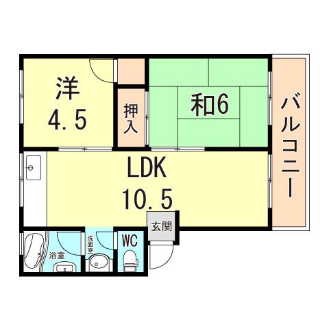 上高丸厚生年金 2号棟(3DK/2階)の間取り写真