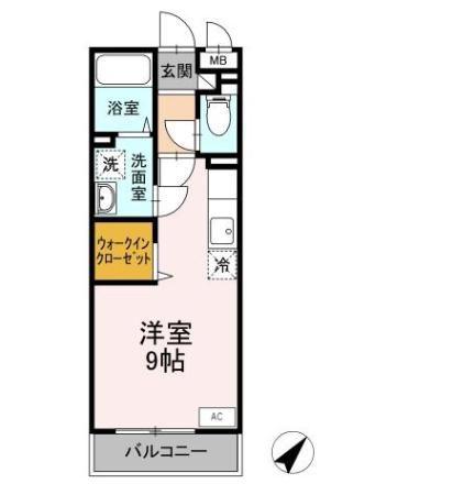 パークハイム A棟(ワンルーム/2階)の間取り写真