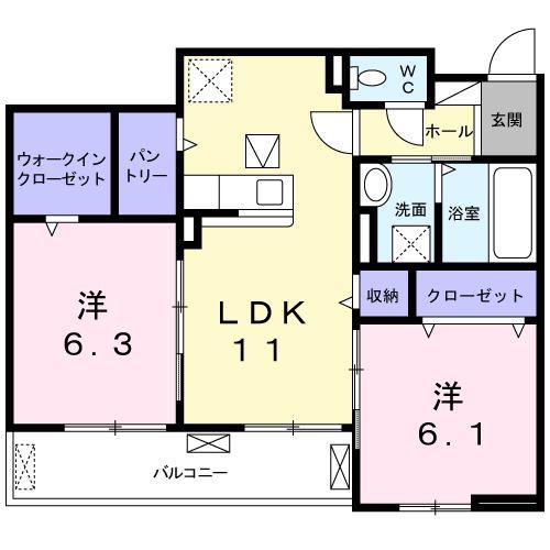 サニービューラ(2LDK/1階)の間取り写真