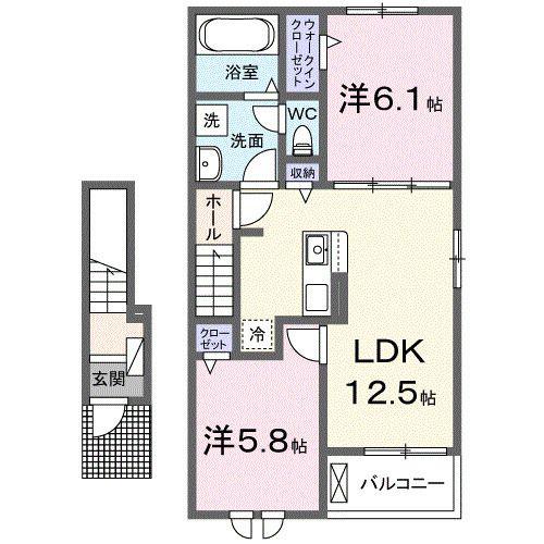 プロムナード東近江II(2LDK/2階)の間取り写真