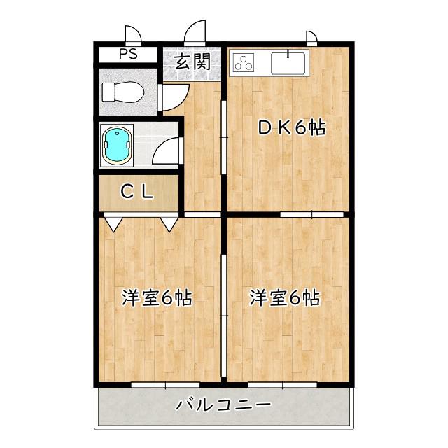 ロイヤルハイツ深井清水(2DK/2階)の間取り写真