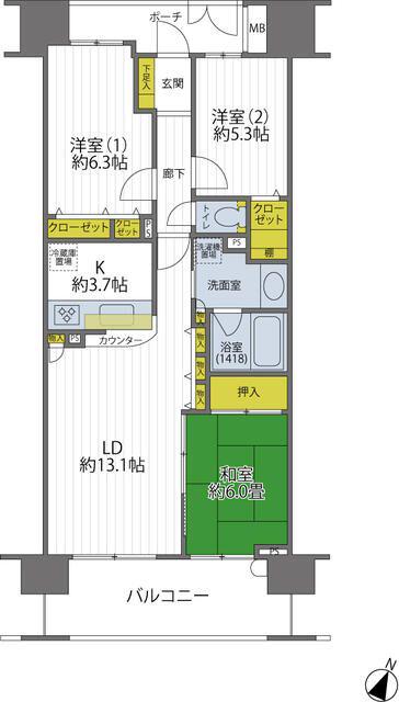 セントラルスウィート大宮桜木町(3LDK/7階)の間取り写真