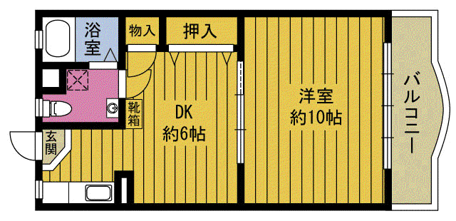 コア山一(1DK/2階)の間取り写真