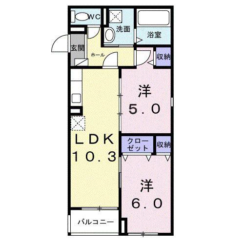 浜甲子園1丁目アパート(2LDK/3階)の間取り写真
