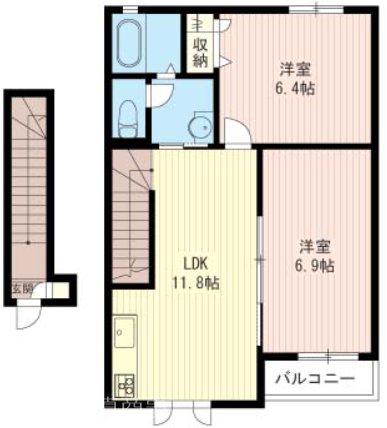 パーシモンフラッツA(2LDK/2階)の間取り写真