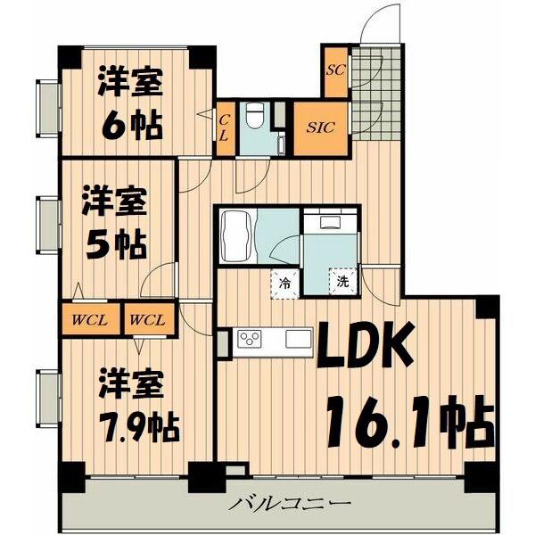 ロイヤルカーサ千種(3LDK/6階)の間取り写真