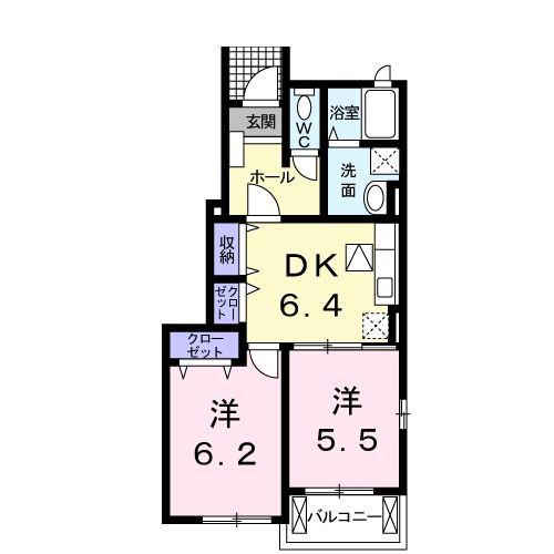 クレバーレンドC(2DK/1階)の間取り写真