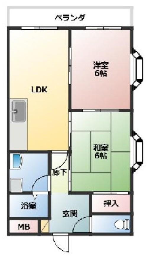 西明石ガーデンハイツ(2DK/3階)の間取り写真