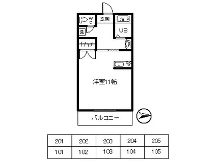 ハイツフィフティスト-ム3RD(1K/2階)の間取り写真