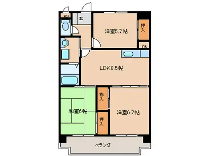 第二祥栄ビル(3DK/3階)の間取り写真