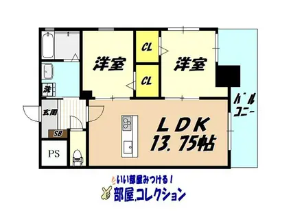 JR鹿児島本線 小倉駅(福岡) 徒歩7分 14階建 築7年(2LDK/6階)の間取り写真