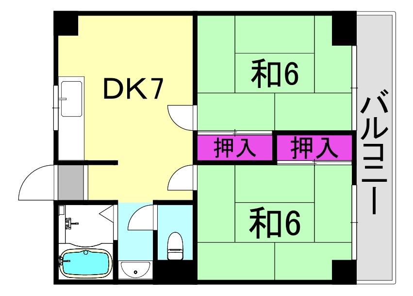 鳴尾ハイツ(2DK/2階)の間取り写真