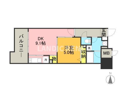 キルンズ博多駅南(1DK/13階)の間取り写真