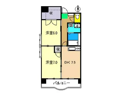 CLARE FUJIMOTO南棟(2DK/2階)の間取り写真