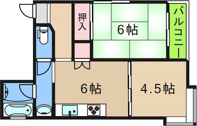 トラスティ浜口(2DK/3階)の間取り写真