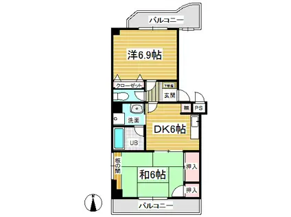 メイルハイム高松(2DK/4階)の間取り写真