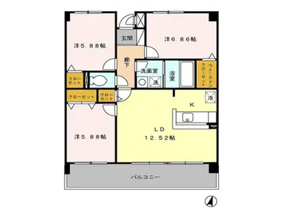 グランディル山王(3LDK/2階)の間取り写真