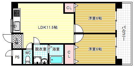 新栄プロパティー羽曳が丘(2LDK/2階)の間取り写真