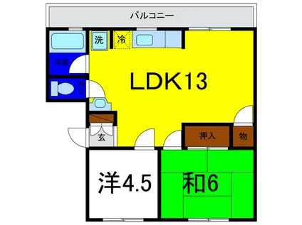 グランヴェール名東(2LDK/4階)の間取り写真