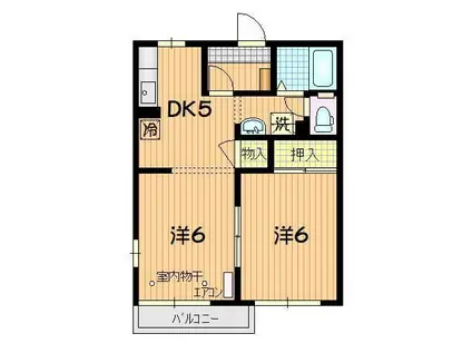 ピースジェベル B(2DK/1階)の間取り写真