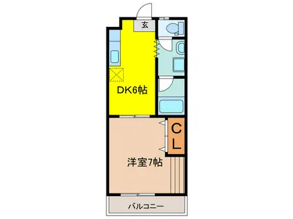 クレストタウン(1DK/1階)の間取り写真