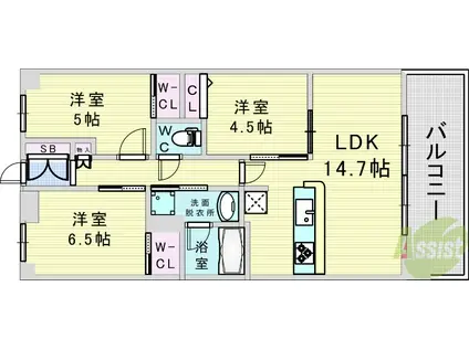 エスリード箕面船場阪大前(3LDK/5階)の間取り写真