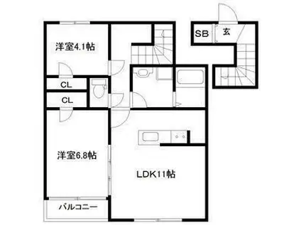 レジデンスシーマII(2LDK/2階)の間取り写真