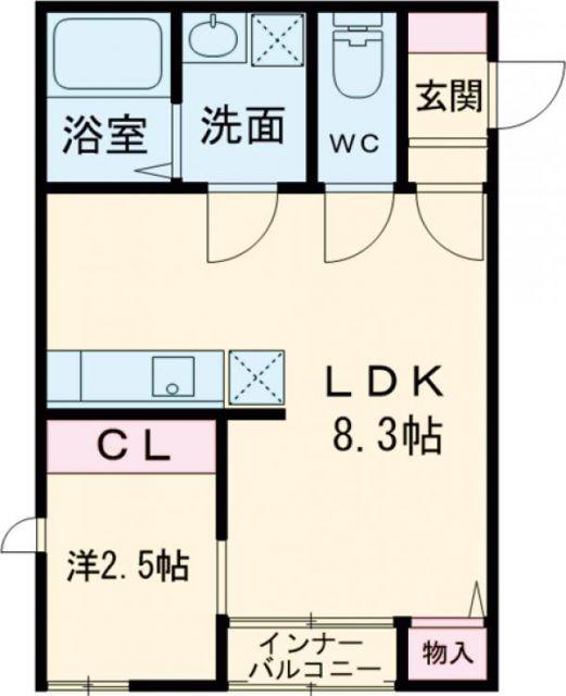 オランジュベール津住吉(1LDK/1階)の間取り写真