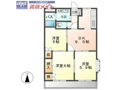 コンフォールハイランドI(3DK/1階)の間取り写真