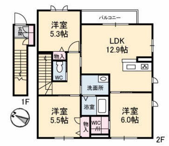 シャーメゾン小山(3LDK/2階)の間取り写真