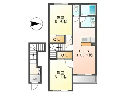 ラピュタ参番館(2LDK/2階)の間取り写真