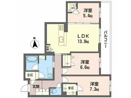 フレシア天王寺(3LDK/3階)の間取り写真