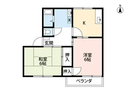 ハトヤグリーンハイツA(2DK/2階)の間取り写真