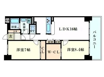 キャッスルコート飾磨弐番館(2LDK/8階)の間取り写真