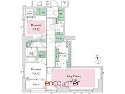 アトラス麻布台(2LDK/8階)の間取り写真