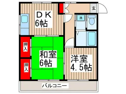 ハイツ・アルファ-(2DK/1階)の間取り写真